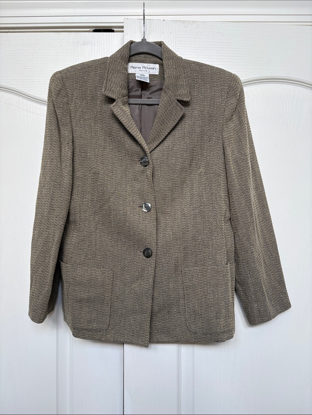Rena Rowan Women's Taupe Herringbone Blazer Jacket - Picture 1 of 14